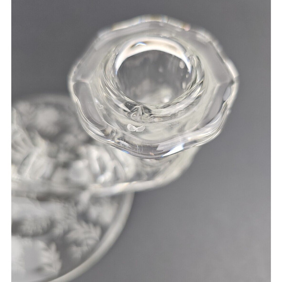 VTG Fostoria Crystal Etched Glass Meadow Rose Baroque Candelabra Candle Holder - Picture 8 of 8